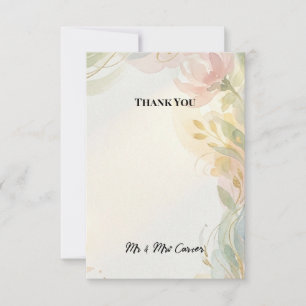 Tarjeta de agradecimiento de boda floral pastel su