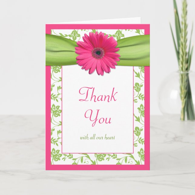 Tarjeta de agradecimiento de boda floral Pink Gree (Anverso)
