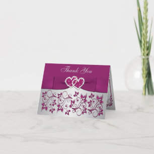 Tarjeta de agradecimiento de boda floral plateada 