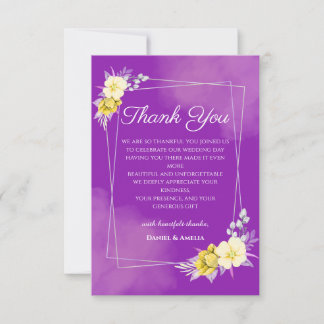 Tarjeta de agradecimiento de boda floral púrpura