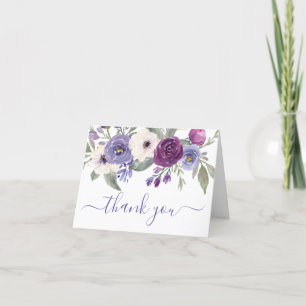 Tarjeta de agradecimiento de boda floral púrpura c