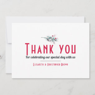 Tarjeta de agradecimiento de boda floral roja blan