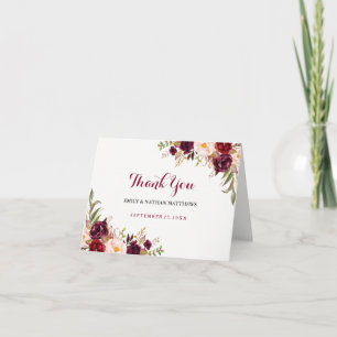 Tarjeta de agradecimiento de boda floral roja de B