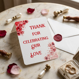 Tarjeta de agradecimiento de boda floral roja romá