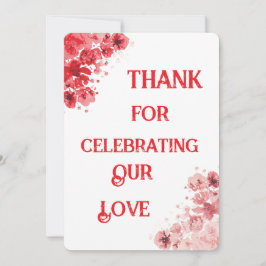 Tarjeta de agradecimiento de boda floral roja romá
