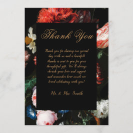 Tarjeta de agradecimiento de boda floral roja y ne