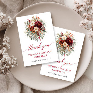 Tarjeta de agradecimiento de boda floral rojo prof