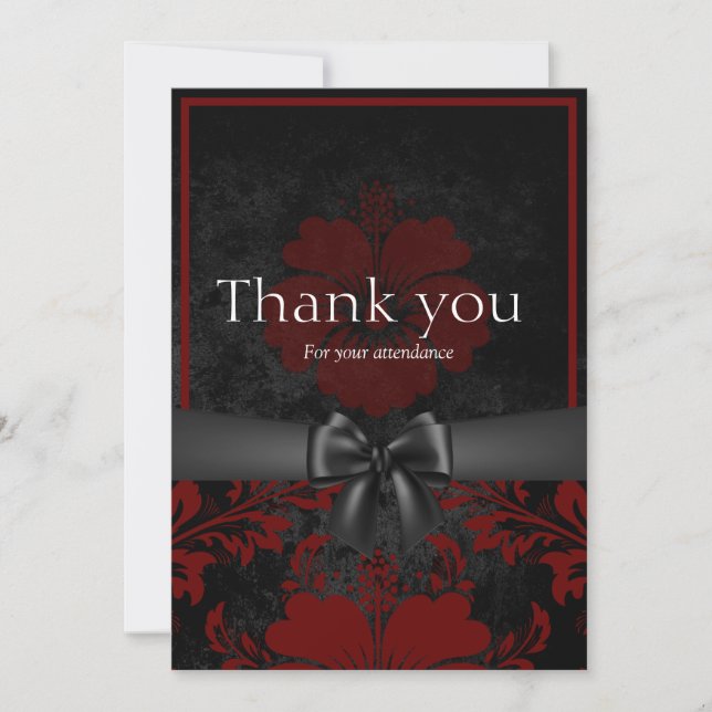 Tarjeta de agradecimiento de boda floral rojo y ne (Anverso)
