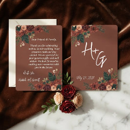 Tarjeta de agradecimiento de boda floral romántica