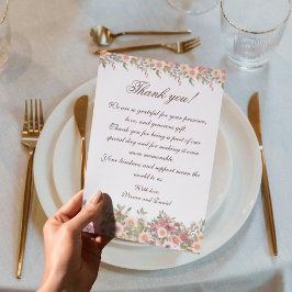 Tarjeta de agradecimiento de boda floral romántica