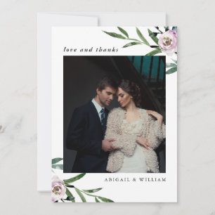 Tarjeta de agradecimiento de boda floral romántica