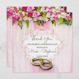 Tarjeta de agradecimiento de boda floral rosa bril