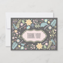 Tarjeta de agradecimiento de boda floral rosa gris