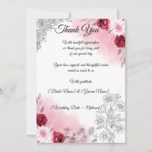 Tarjeta de agradecimiento de boda floral rosa | Ro