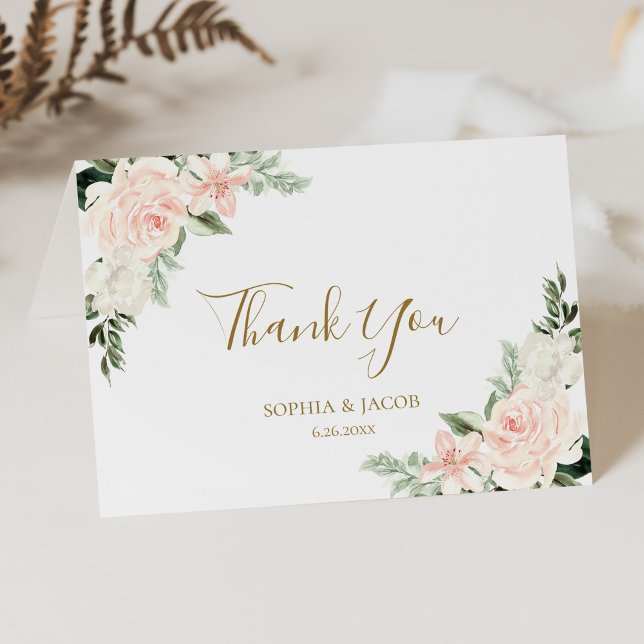 Tarjeta de agradecimiento de boda floral rosa rubo (Subido por el creador)