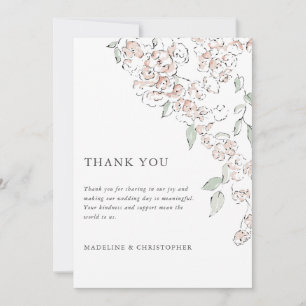 Tarjeta de agradecimiento de boda floral rosa simp
