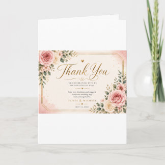 Tarjeta de agradecimiento de boda floral rosa sonr