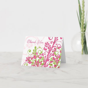 Tarjeta de agradecimiento de boda floral rosa verd