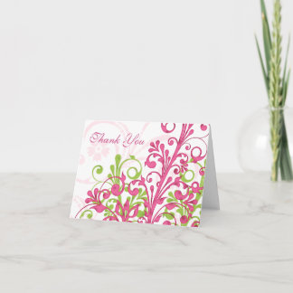 Tarjeta de agradecimiento de boda floral rosa verd