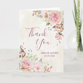 Tarjeta de agradecimiento de boda floral rosa vint