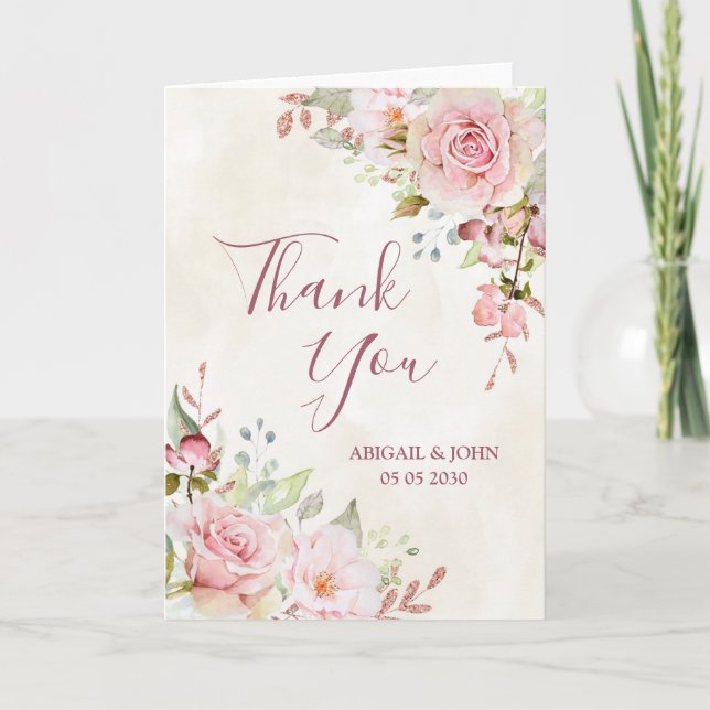 Tarjeta de agradecimiento de boda floral rosa vint (Anverso)