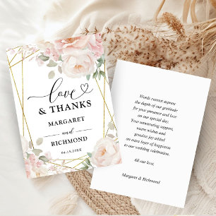 Tarjeta de agradecimiento de boda floral rosa y do