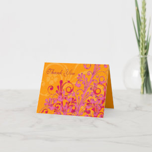 Tarjeta de agradecimiento de boda floral rosa y na