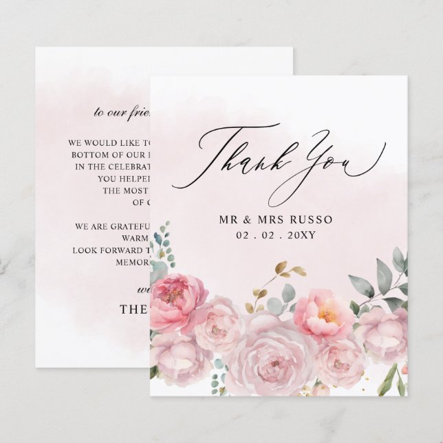 Tarjeta de agradecimiento de Boda floral Rubor de  (Anverso / Reverso)