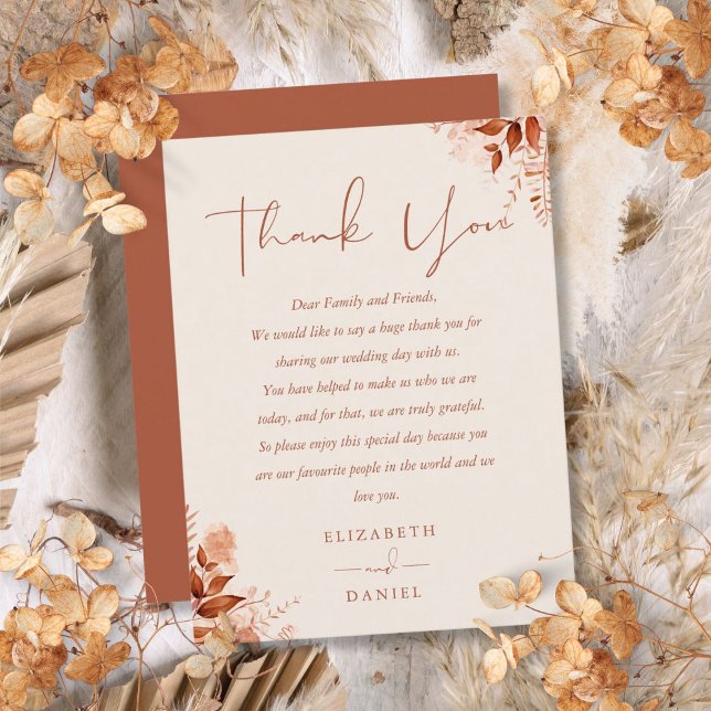 Tarjeta de agradecimiento de boda floral rústica (Rustic Floral Thank You Wedding Place Card)