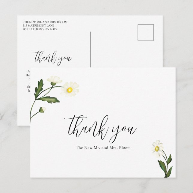 Tarjeta de agradecimiento de boda floral rustica d (Anverso / Reverso)