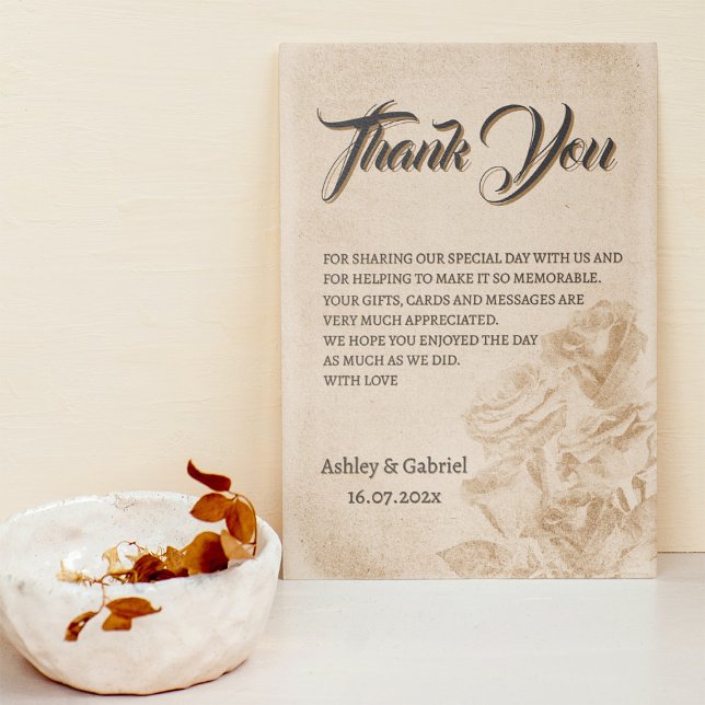 Tarjeta de agradecimiento de boda floral rústica e (Elegant Rustic Floral Wedding Thank You Card)