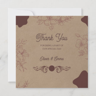 Tarjeta de agradecimiento de boda floral rústica K