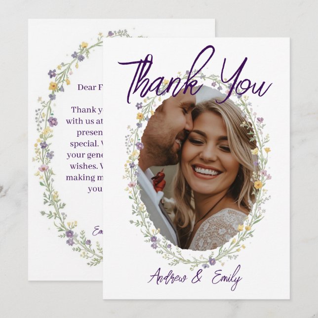 Tarjeta de agradecimiento de boda floral simple mo (Anverso / Reverso)
