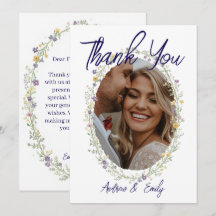 Tarjeta de agradecimiento de boda floral simple mo