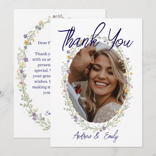 Tarjeta de agradecimiento de boda floral simple mo (Anverso / Reverso)