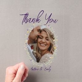 Tarjeta de agradecimiento de boda floral simple mo