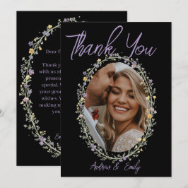 Tarjeta de agradecimiento de boda floral simple mo