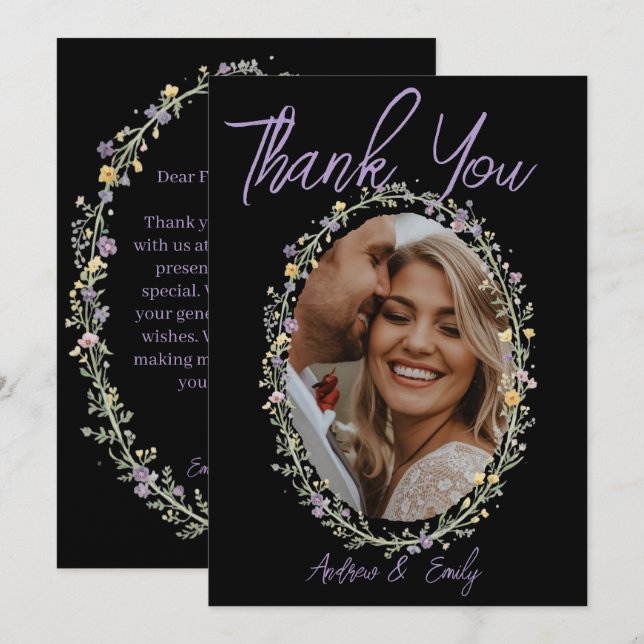 Tarjeta de agradecimiento de boda floral simple mo (Anverso / Reverso)