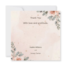 Tarjeta de agradecimiento de boda floral sonrojada