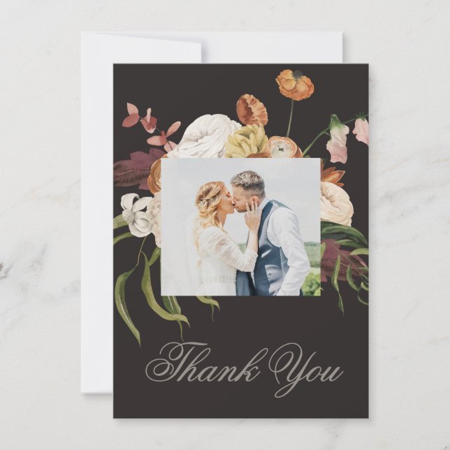 Tarjeta de agradecimiento de boda floral temperame (Anverso)