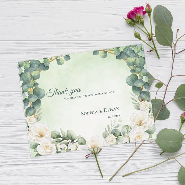 Tarjeta de agradecimiento de boda floral verde bot (Botanical Sage Green Floral Wedding Thank You Postcard)