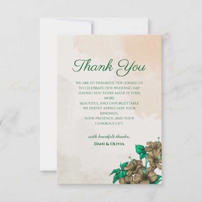 Tarjeta de agradecimiento de boda floral verde ele (Anverso)