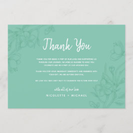 Tarjeta de agradecimiento de boda floral verde y b