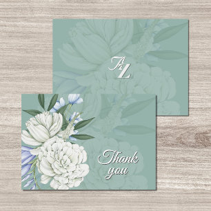Tarjeta de agradecimiento de boda floral verde y b
