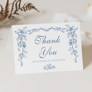 Tarjeta de agradecimiento de boda floral vintage a