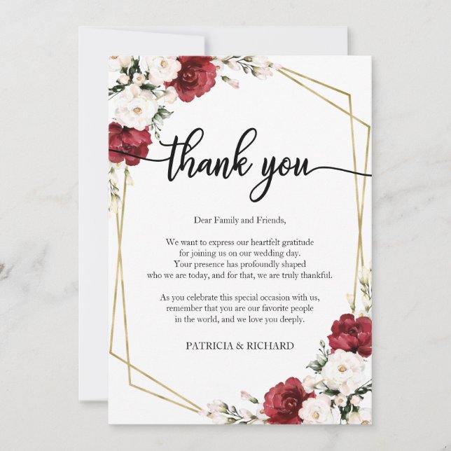Tarjeta de agradecimiento de boda geométrica de Bo (Anverso)