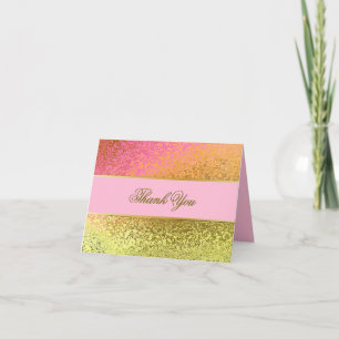 Tarjeta de agradecimiento de boda Glam Gold y Pink