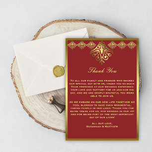 Tarjeta de agradecimiento de Boda Gold y Red Elega
