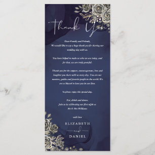 Tarjeta de agradecimiento de boda gótica azul medi