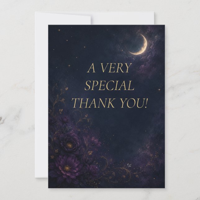 Tarjeta de agradecimiento de boda gótica celestial (Anverso)